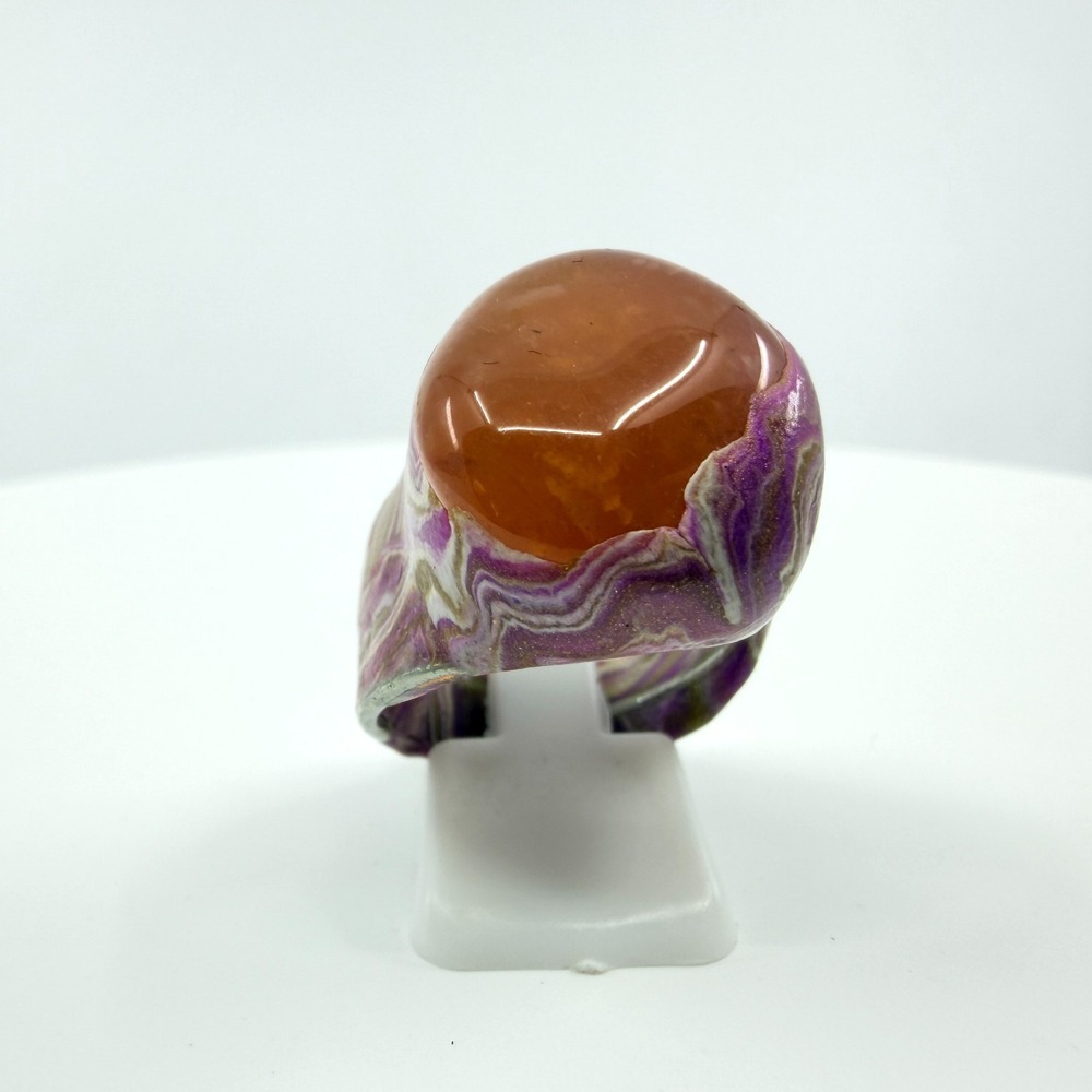 Vintage Y2K Polymer Clay Purple Gold Marbled Statement Ring Orange Cabochon 7